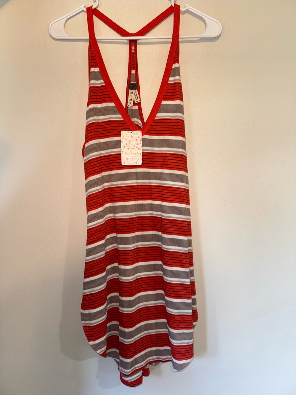 Free People We The Free Striped Racerback Tunic Top Red Gray White Size Medium